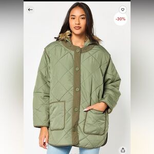 American Eagle Outfitters Army Green Quilted Puffer (ski) Jacket